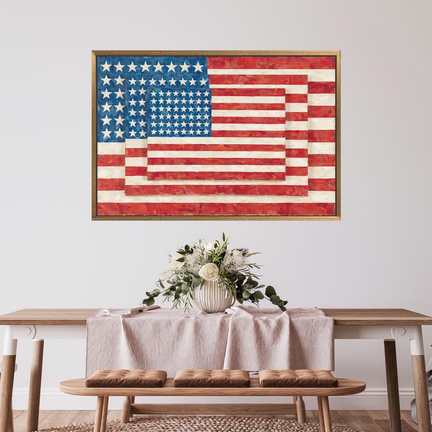 Modern 3D Flag Canvas Print, Personalized Wall Decor with Three Flags, Grandma Gift