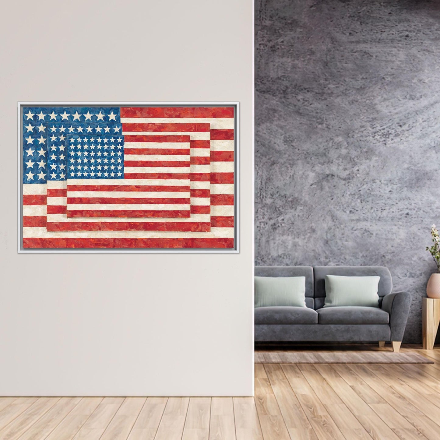 Modern 3D Flag Canvas Print, Personalized Wall Decor with Three Flags, Grandma Gift