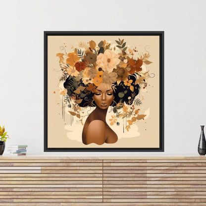 Modern African Woman Canvas Print with Flower Head Wall Art, Large Woman Art Canvas, Personalized