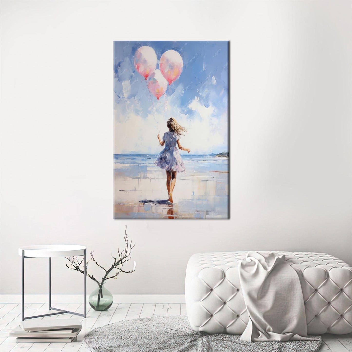 Blue Pink Balloons Girl Canvas Print