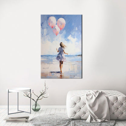 Blue Pink Balloons Girl Canvas Print
