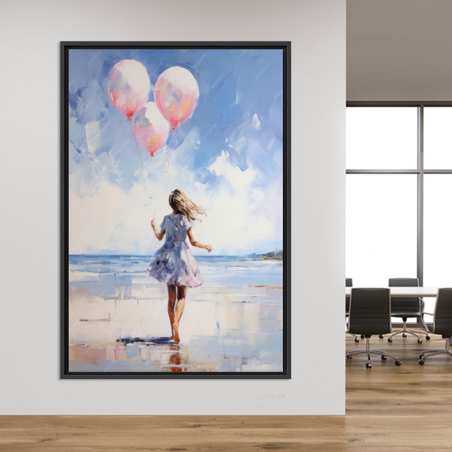 Blue Pink Balloons Girl Canvas Print