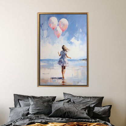 Blue Pink Balloons Girl Canvas Print