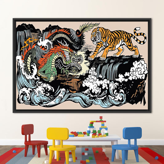 Japanese Tiger and Dragon Printed Canvas Wall Art, Utagawa Kuniyoshi Animal Art