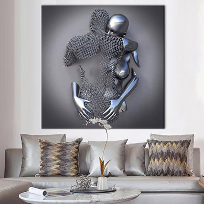 Hugging Couple 3D Metallic Romantic Canvas Print