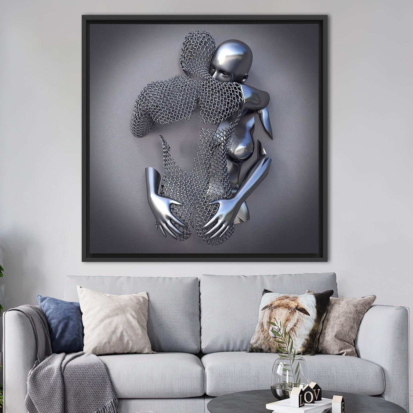 Hugging Couple 3D Metallic Romantic Canvas Print
