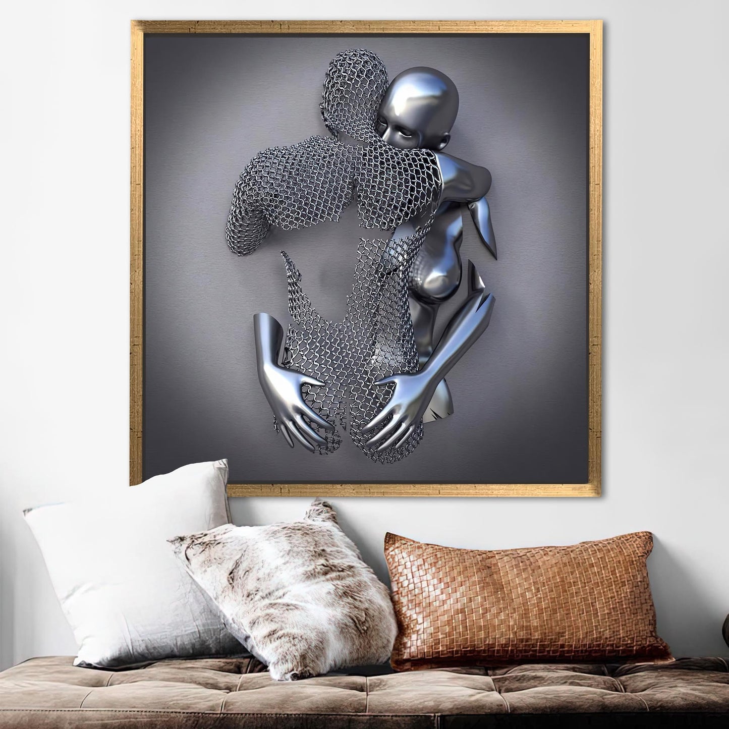 Hugging Couple 3D Metallic Romantic Canvas Print