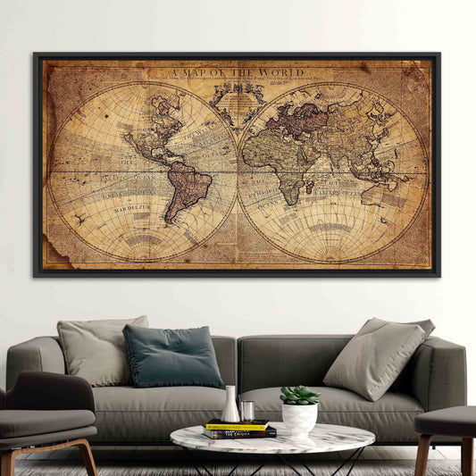 Vintage Old World Map Canvas Print - Classic Vintage Map Wall Art for Home Decor