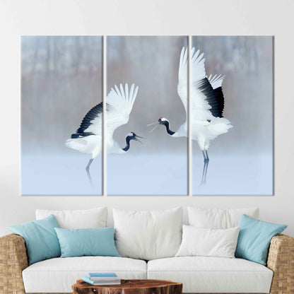 Dancing Cranes Wild Birds Canvas Print