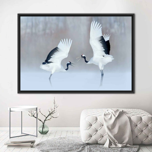 Dancing Cranes Canvas Print: Wild Animal Wall Art with Elegant Dancing Birds