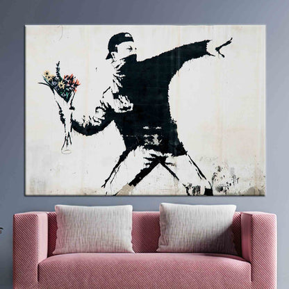 Banksy Flower Bomber Anarchy Graffiti Canvas Print