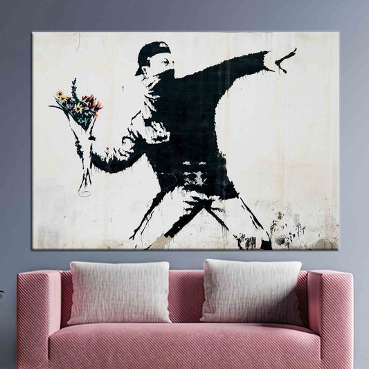 Banksy Flower Bomber Art Canvas Print - Anarchy Graffiti Poster, Street Wall Decor