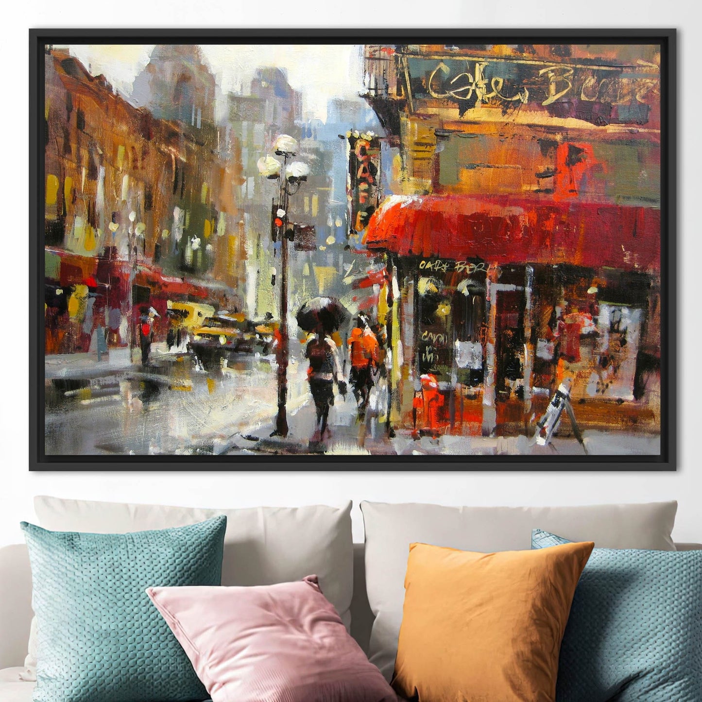 Abstract Rainy Day Cityscape Oil Canvas Print