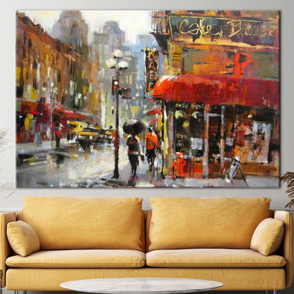 Abstract Rainy Day Cityscape Oil Canvas Print