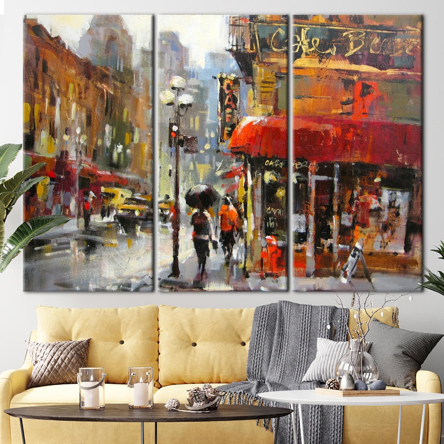 Abstract Rainy Day Cityscape Oil Canvas Print
