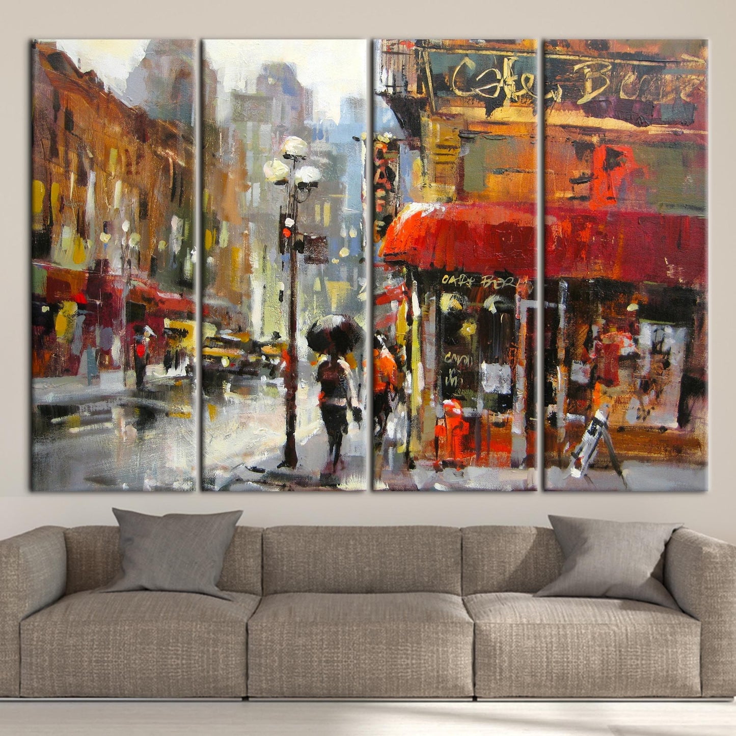 Abstract Rainy Day Cityscape Oil Canvas Print