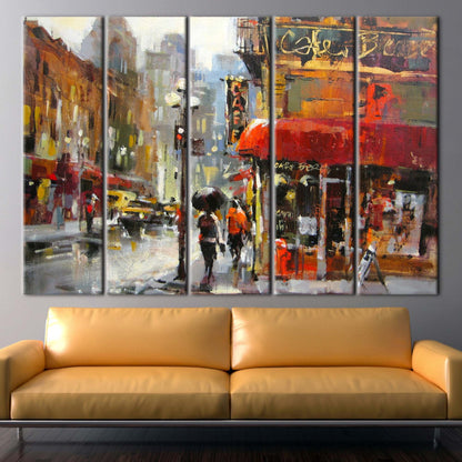 Abstract Rainy Day Cityscape Oil Canvas Print