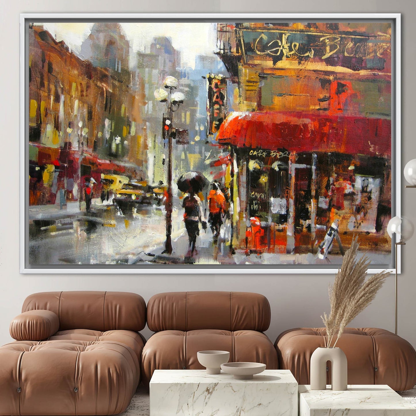 Abstract Rainy Day Cityscape Oil Canvas Print