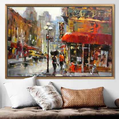 Abstract Rainy Day Cityscape Oil Canvas Print