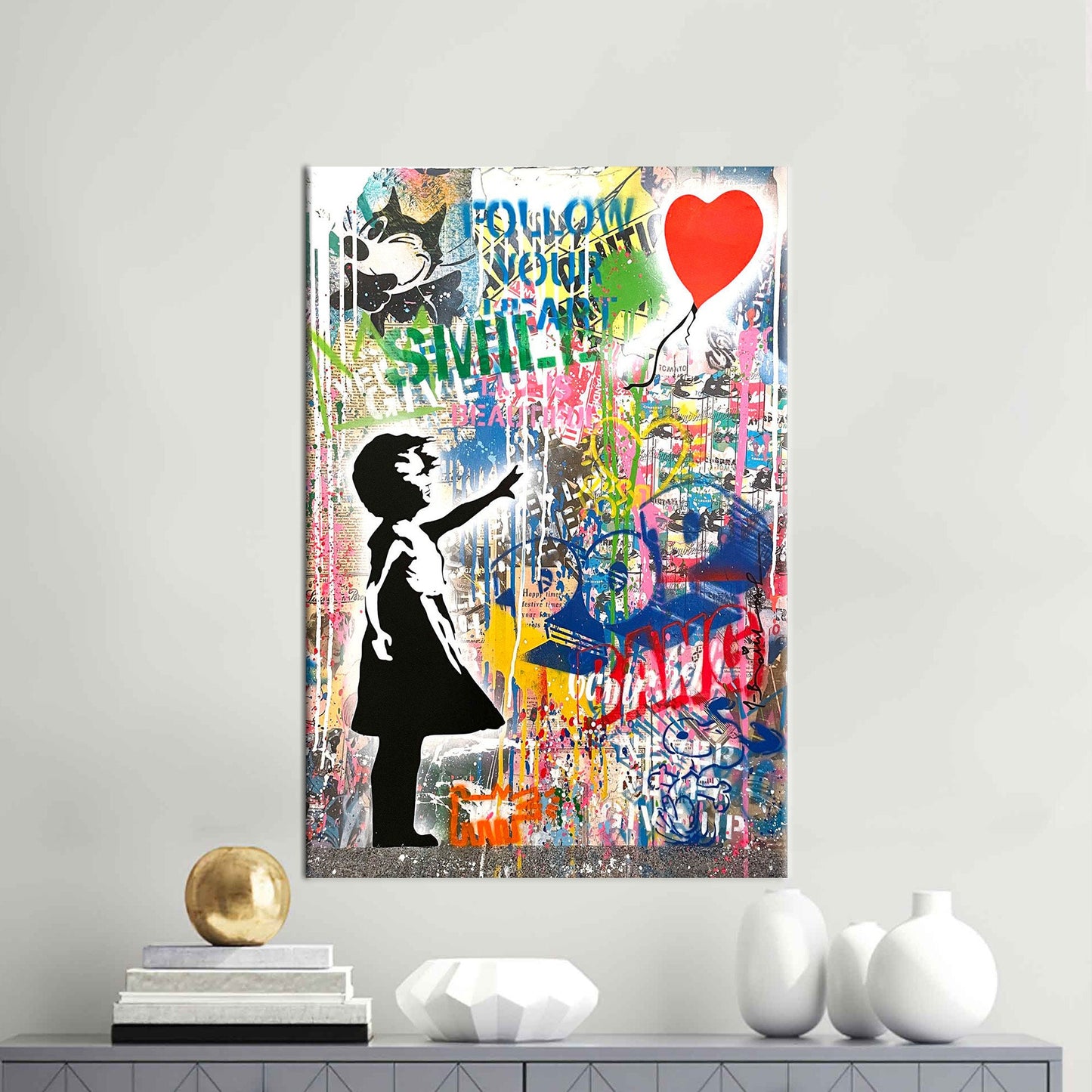 Banksy Girl Graffiti Vibrant Living Canvas Print