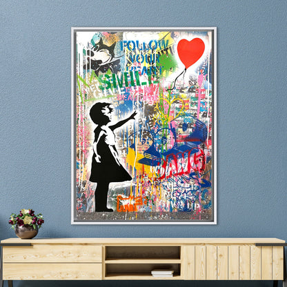 Banksy Girl Graffiti Vibrant Living Canvas Print