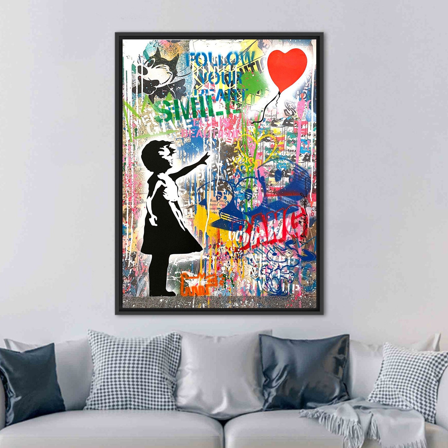 Banksy Girl Graffiti Vibrant Living Canvas Print