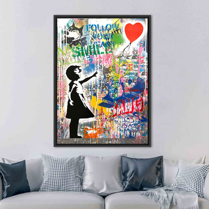 Banksy Girl Graffiti Vibrant Living Canvas Print