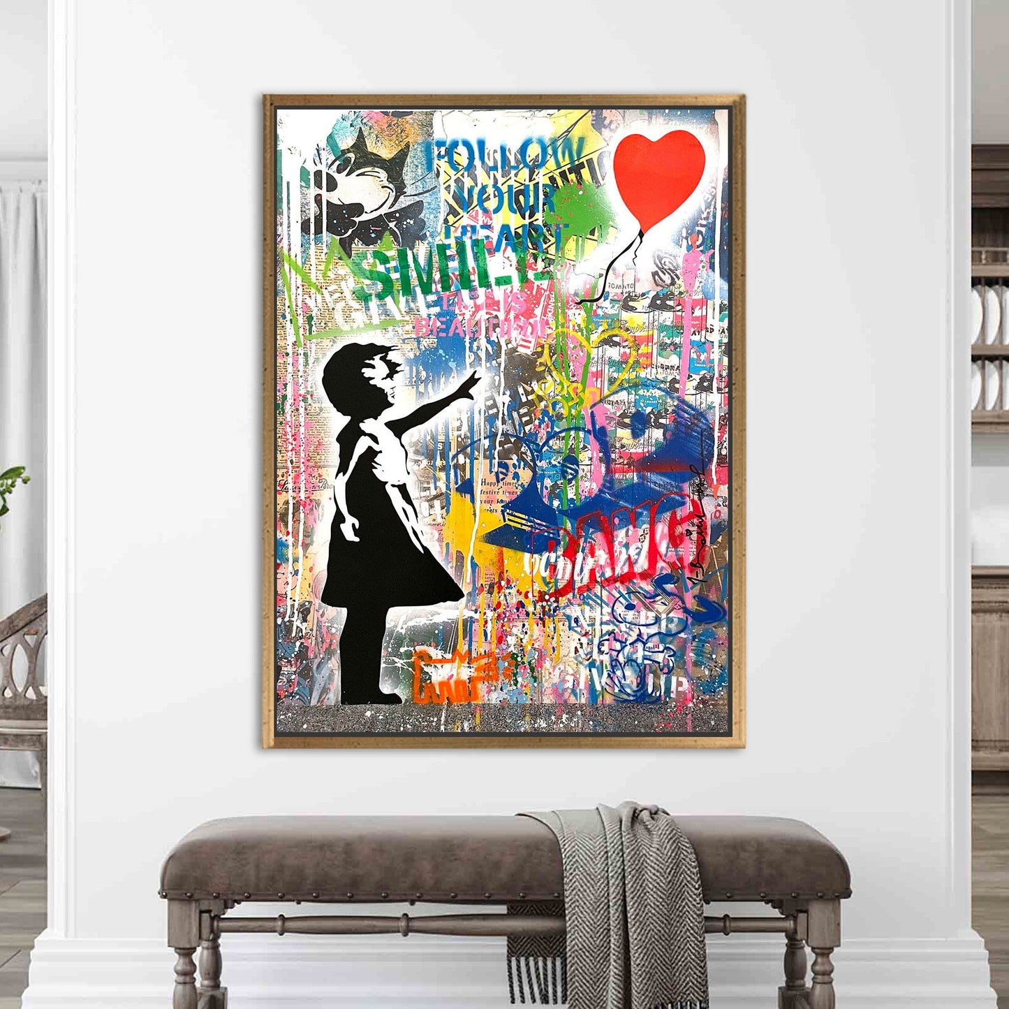 Banksy Girl Graffiti Vibrant Living Canvas Print