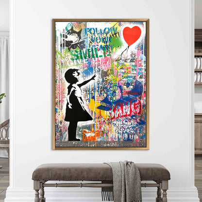 Banksy Girl Graffiti Vibrant Living Canvas Print