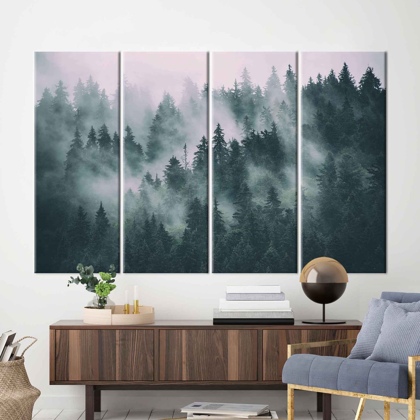 Misty Mountain Forest Landscape Canvas Print