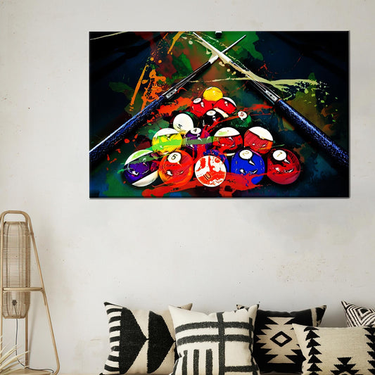 Modern Billiards Wall Hanging Canvas Print - Colorful 3D Play Room Art