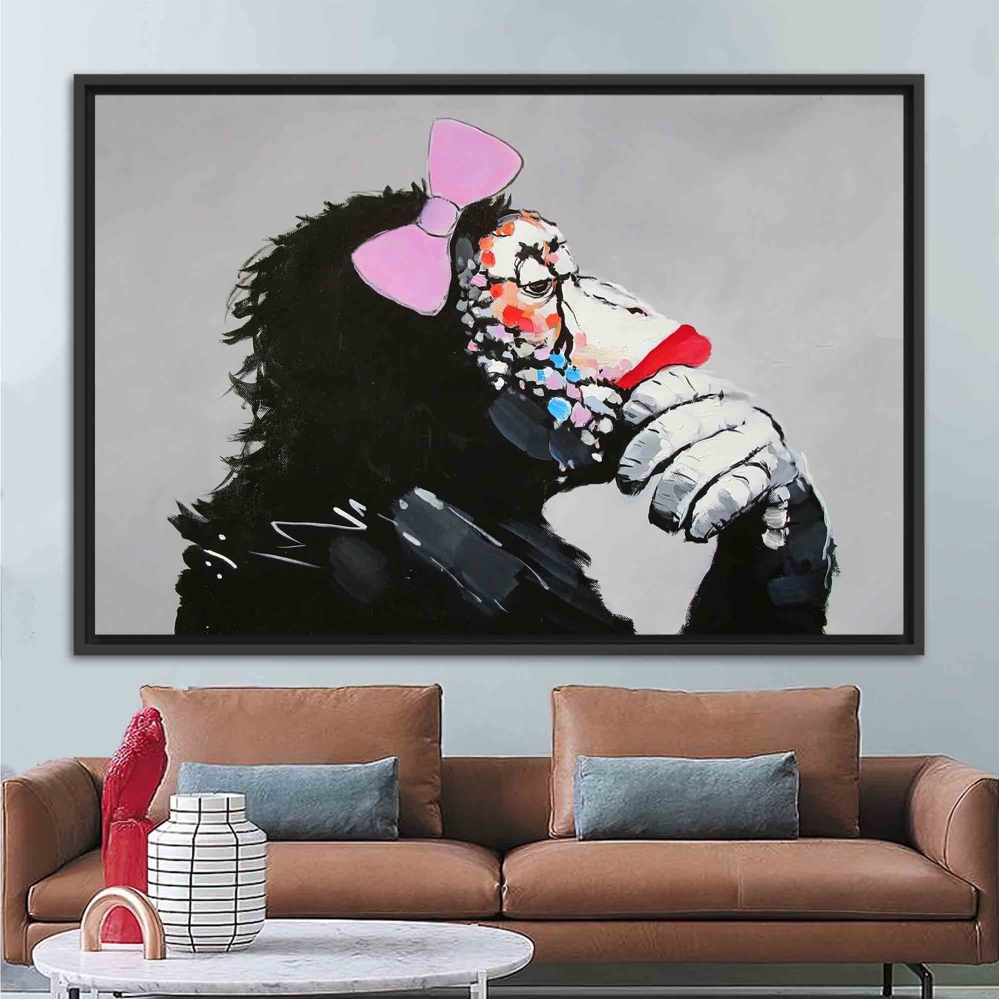 Abstract Animal Printed Canvas: Thinking Monkey Wall Decor, Contemporary Art