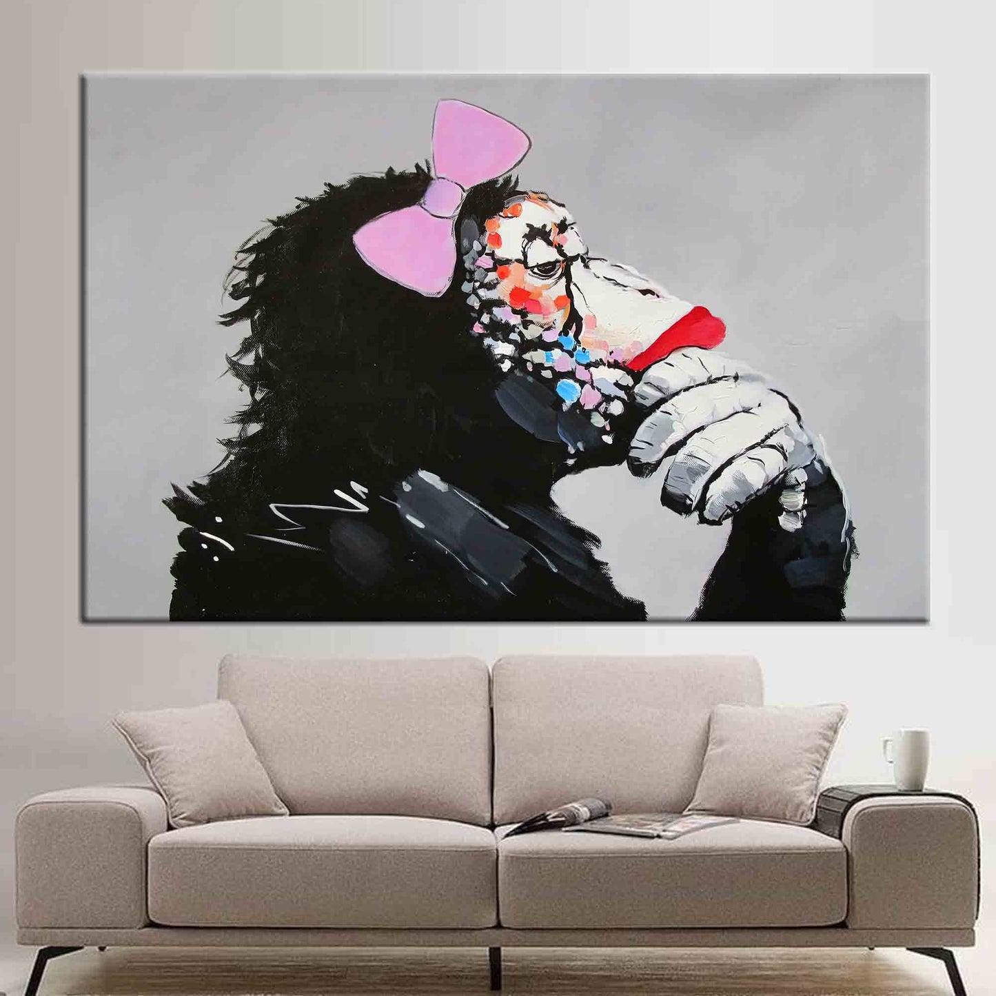 Abstract Animal Printed Canvas: Thinking Monkey Wall Decor, Contemporary Art