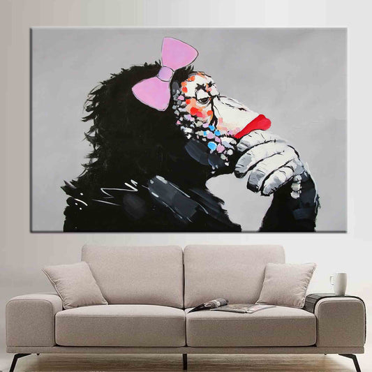 Abstract Animal Printed Canvas: Thinking Monkey Wall Decor, Contemporary Art