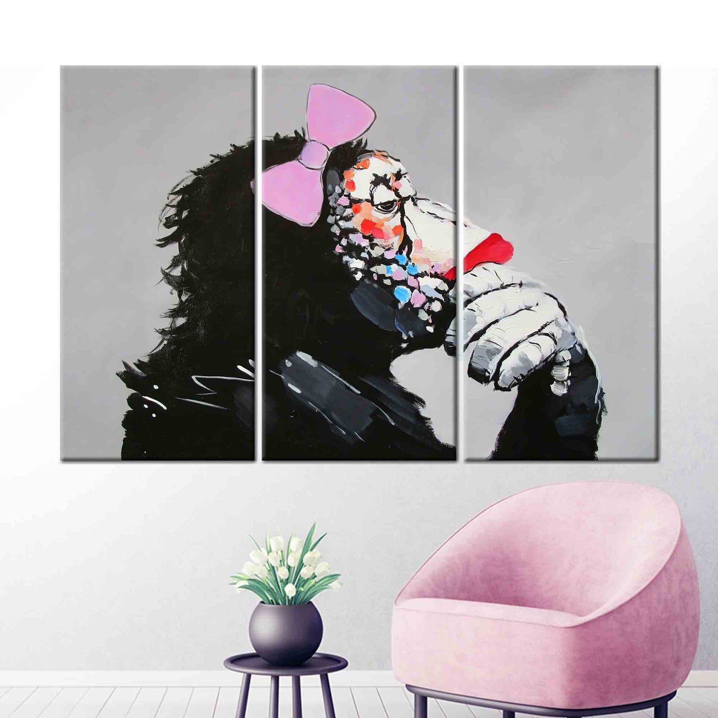 Abstract Animal Printed Canvas: Thinking Monkey Wall Decor, Contemporary Art