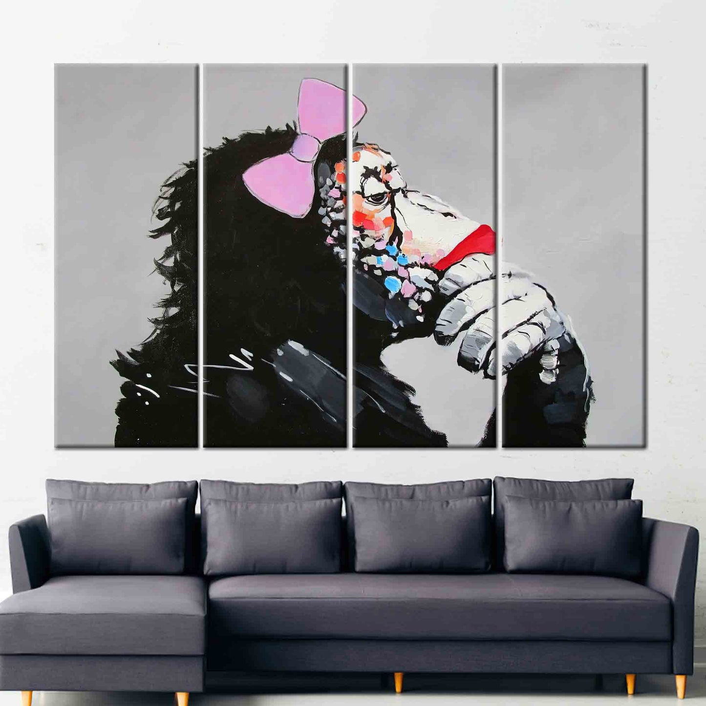 Abstract Animal Printed Canvas: Thinking Monkey Wall Decor, Contemporary Art