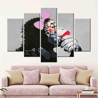 Abstract Animal Printed Canvas: Thinking Monkey Wall Decor, Contemporary Art