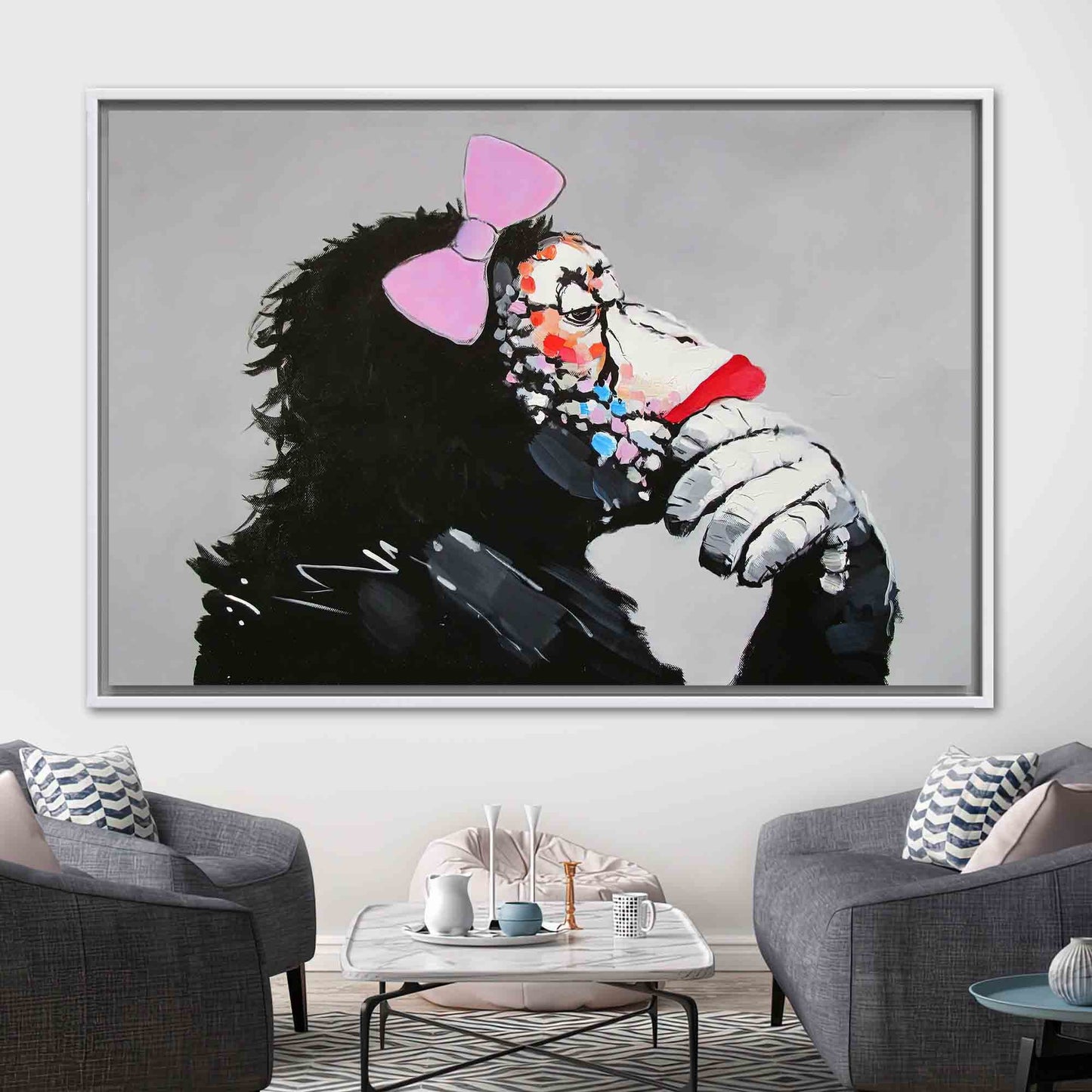 Abstract Animal Printed Canvas: Thinking Monkey Wall Decor, Contemporary Art