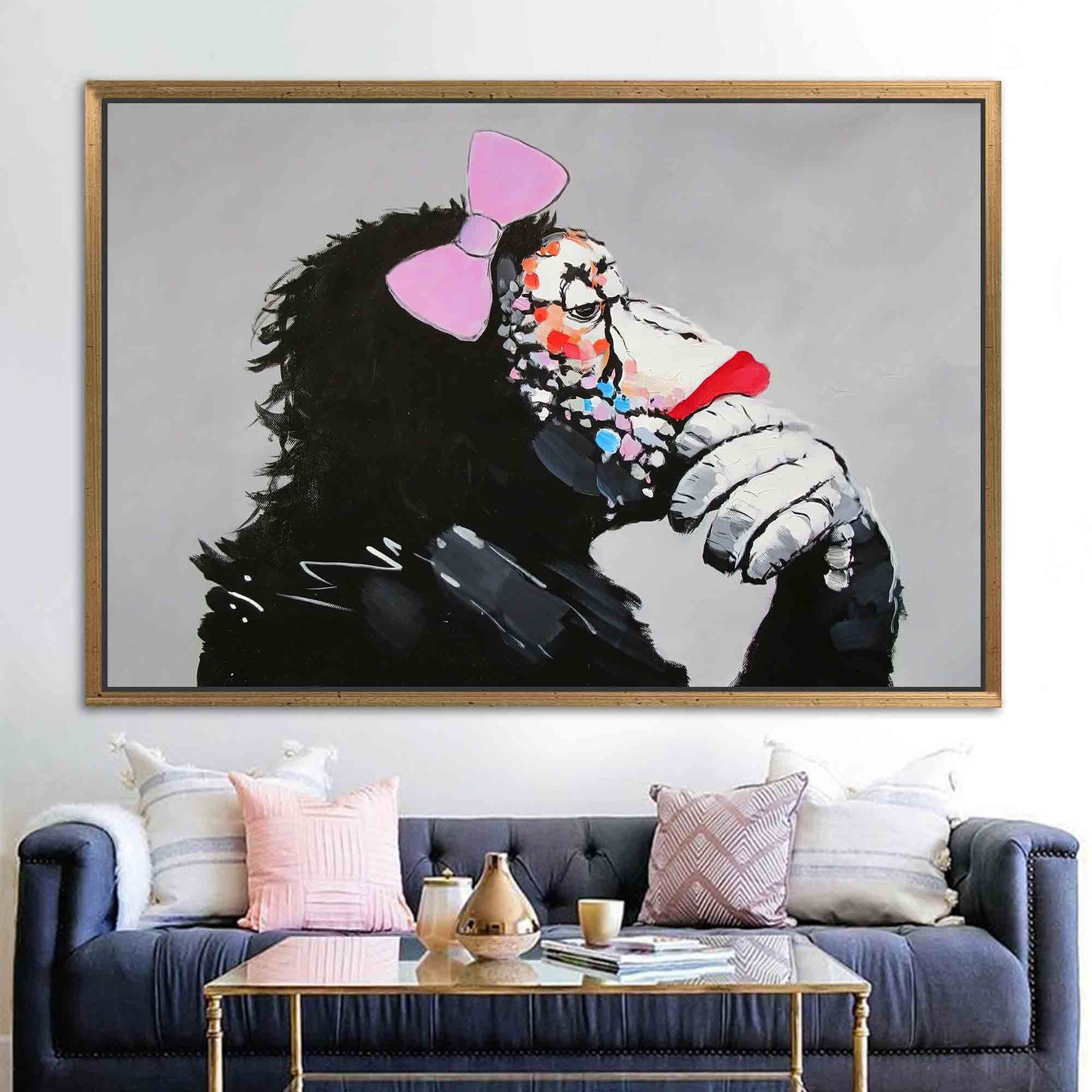 Abstract Animal Printed Canvas: Thinking Monkey Wall Decor, Contemporary Art