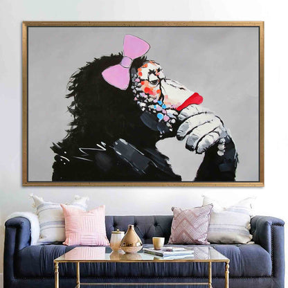 Abstract Animal Printed Canvas: Thinking Monkey Wall Decor, Contemporary Art