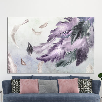 Gray and Purple Feather Soft Canvas Print