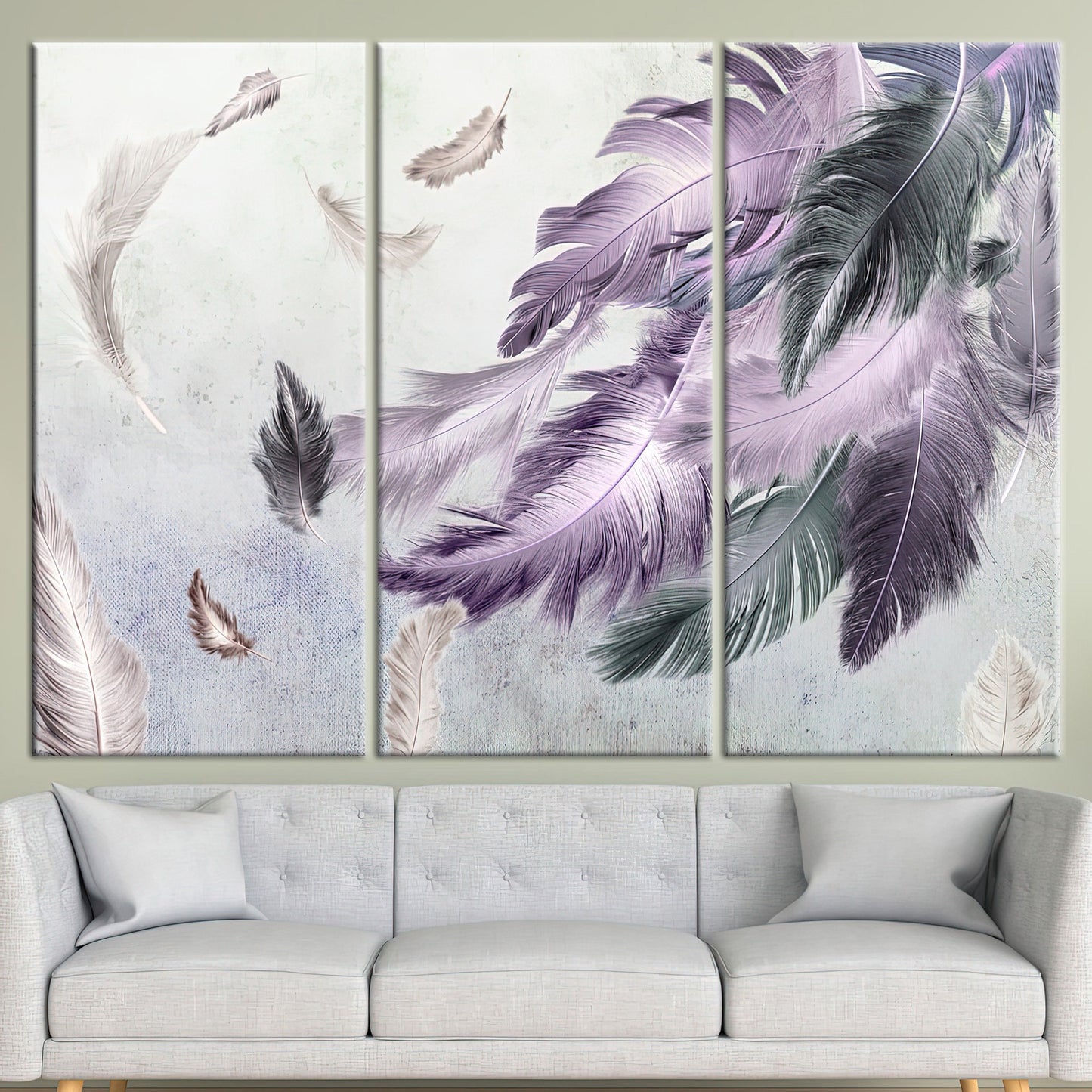 Gray and Purple Feather Soft Canvas Print
