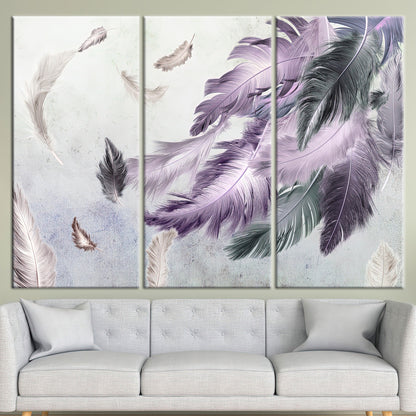 Gray and Purple Feather Soft Canvas Print