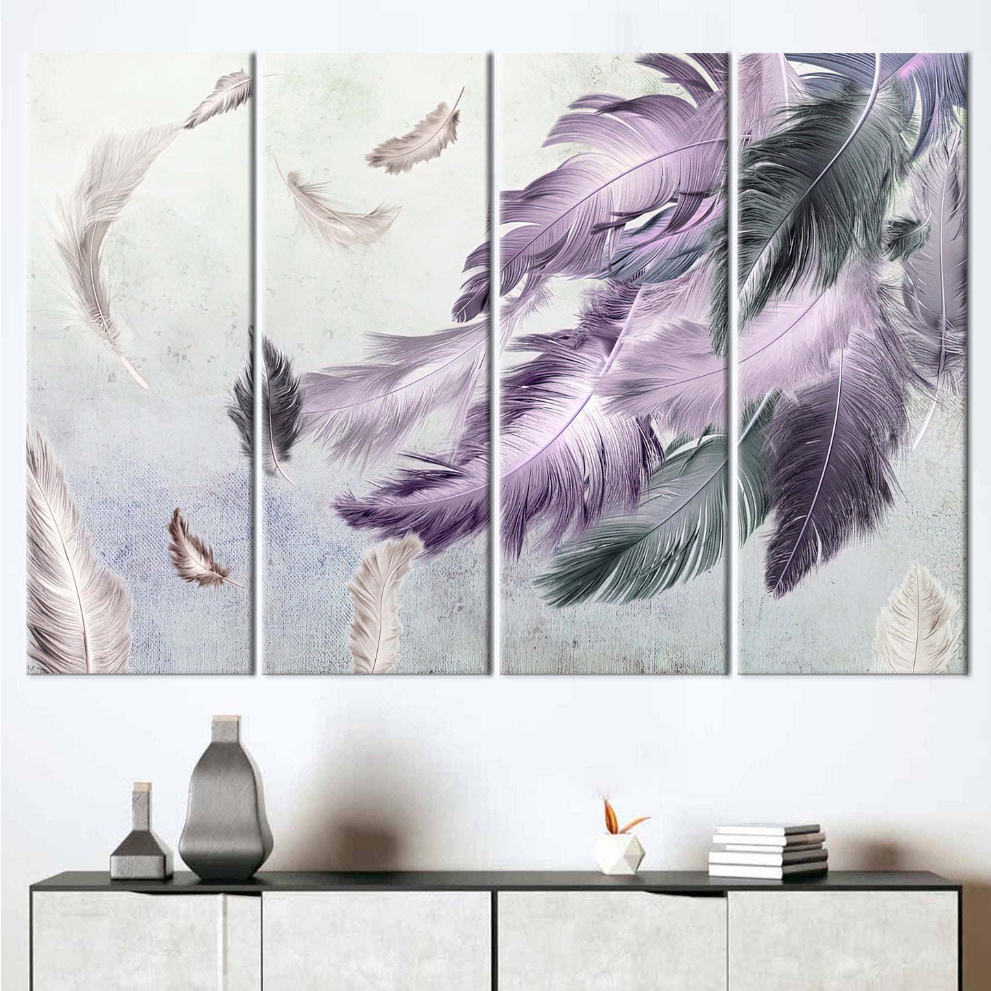 Gray and Purple Feather Soft Canvas Print