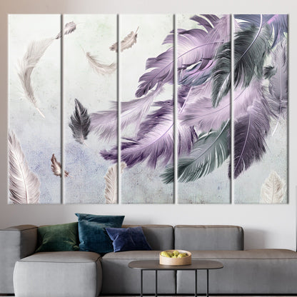 Gray and Purple Feather Soft Canvas Print