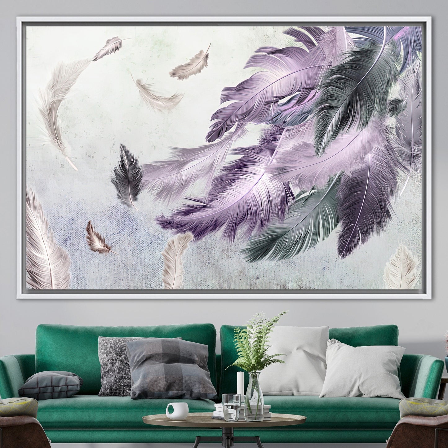 Gray and Purple Feather Soft Canvas Print