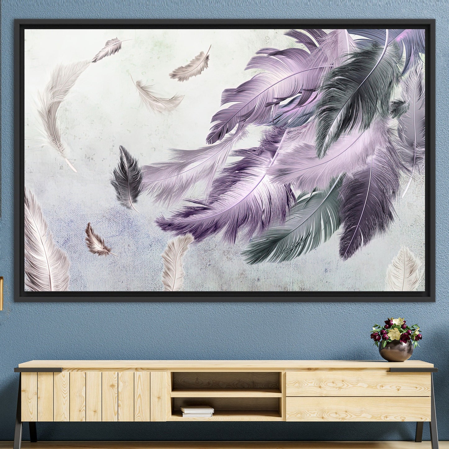 Gray and Purple Feather Soft Canvas Print