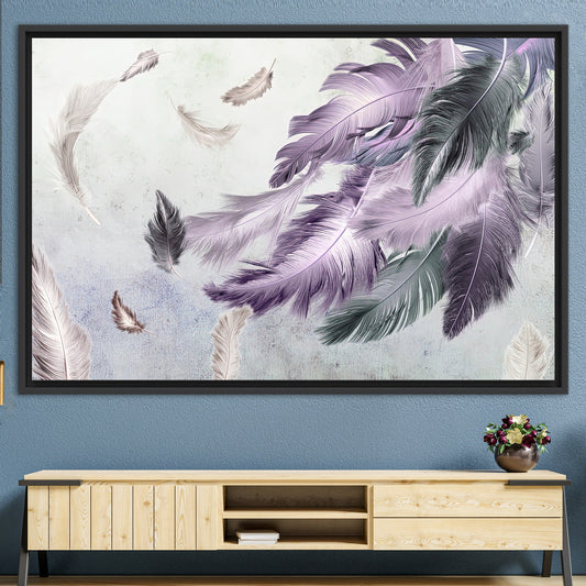Modern Gray and Purple Feather Canvas Print - Soft Tones Wall Art for Home Decor
