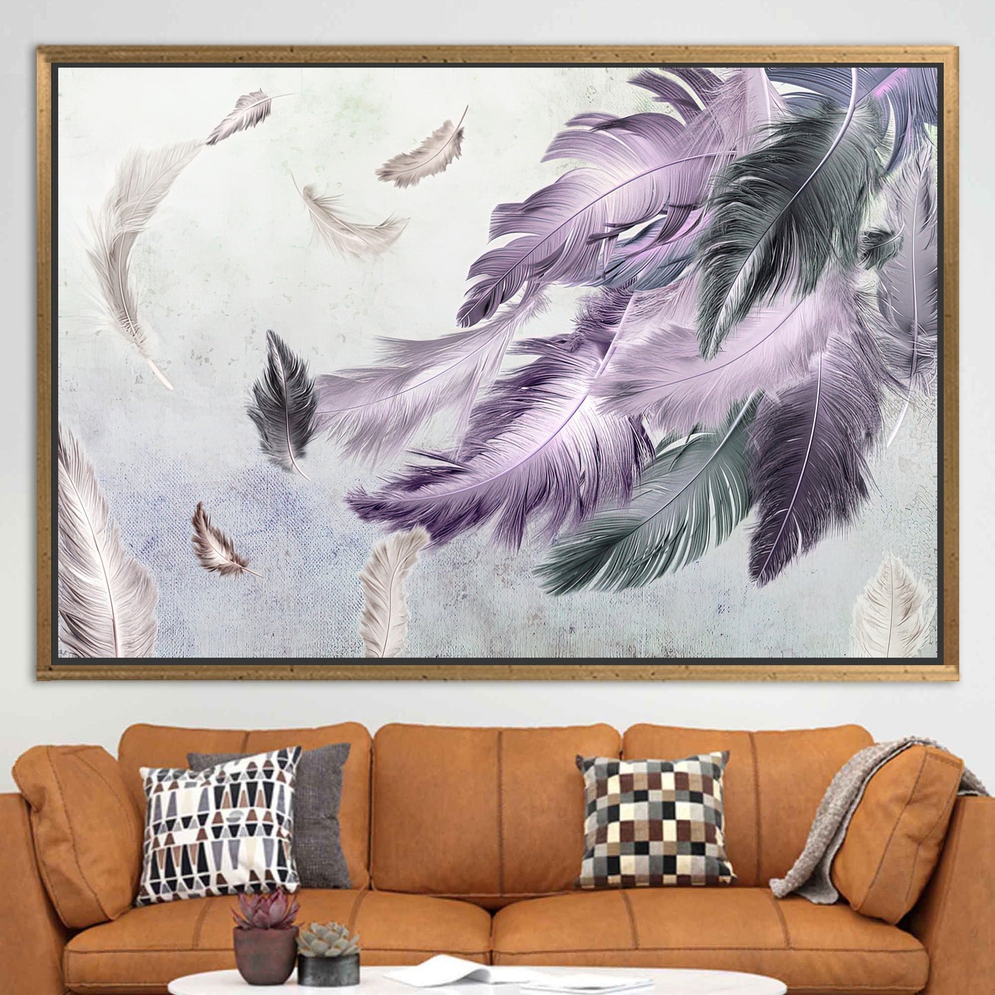 Gray and Purple Feather Soft Canvas Print