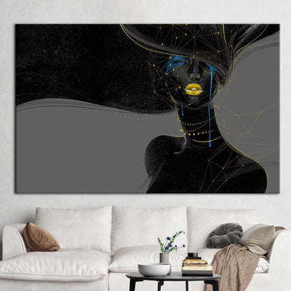 Black Woman Golden Lips Gold Canvas Print